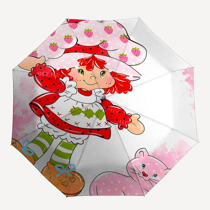 Strawberry Shortcake Inspired Auto Open Close Umbrella Portable 3 Fold Design with Iron Frame Perfect Gift for Fans,Travelers,and Dail