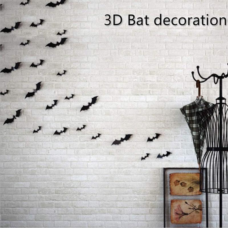 Halloween Bats Decorations 3D Pvc Bat On The Wall Black Bats Wall Stickers Halloween Scary Props