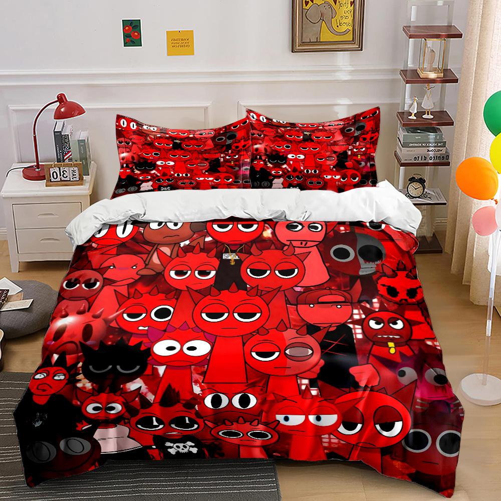 Music Games S-Sprunki Print Bedding Set 1 Duvet Cover+2 Pillowcase Multi Size Bedroom Bedding Decoration Machine Washable