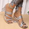 Ladies Shoes 2026 Open Toe Women's Slippers Plus Size Dress Slippers Women Crystal Square Toe High Chunky Heels Modern Sandals