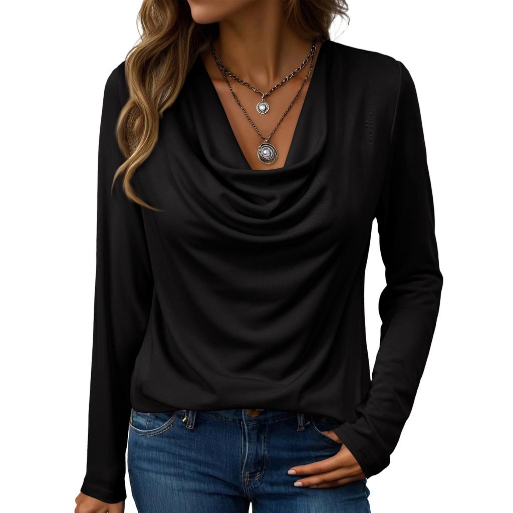 Womens Tops Trendy CowlNeck Shirts Long Sleeve Clothes Business Dressy Casual Outfits