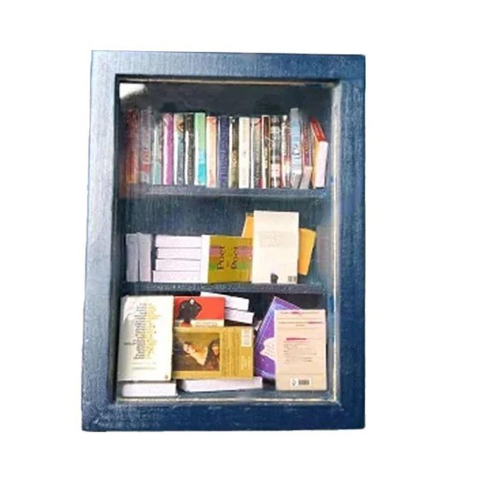Home Decoration Miniature Bookshelf Wooden Tiny Book Library Shaking Bookshelf Toy  Bookshelf Decor