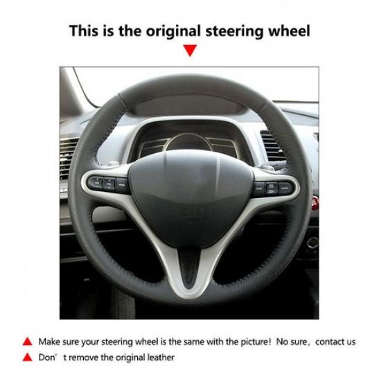 Black+Red SUEDE Steering Wheel Leather Cover For Honda Civic 8th MK8 2005-2011