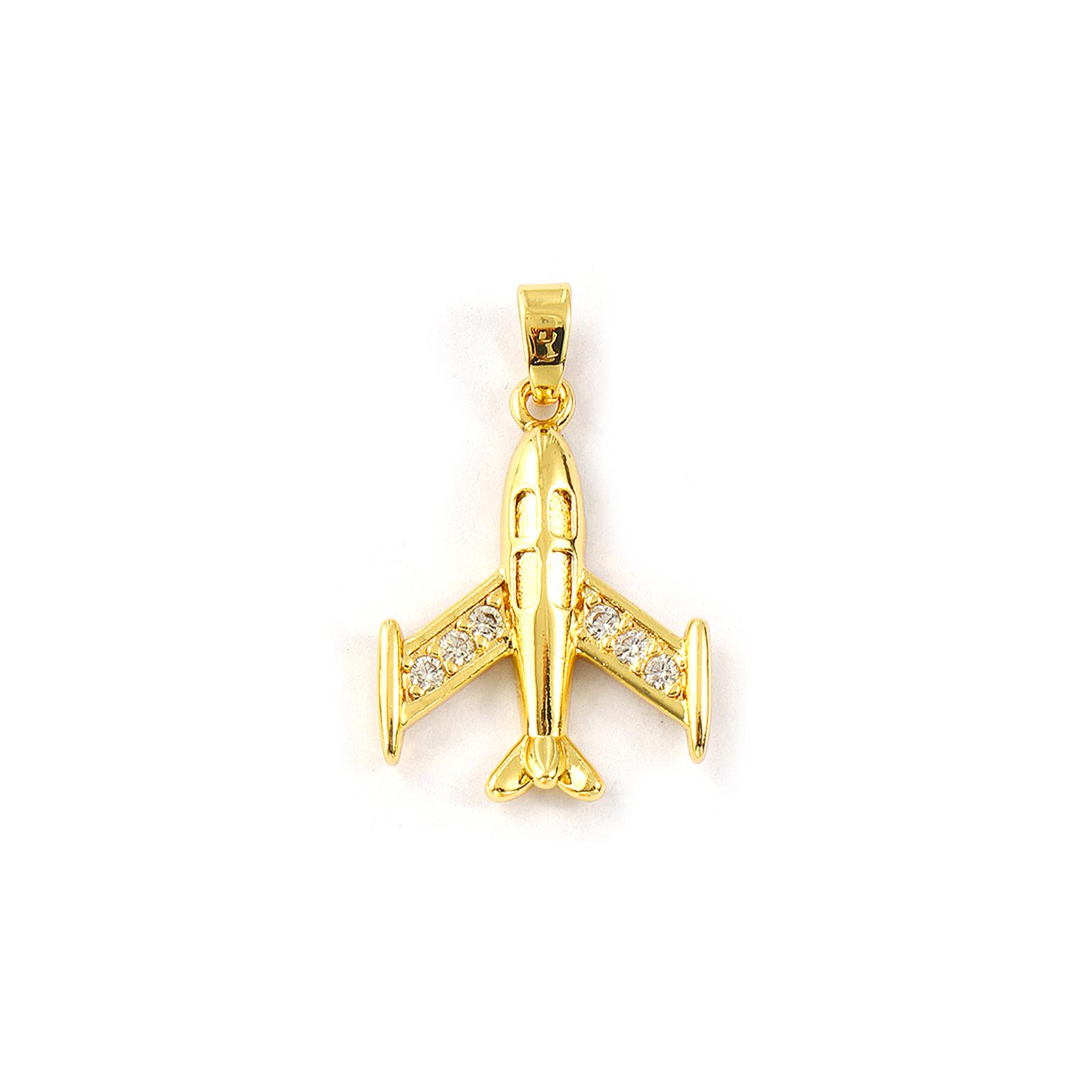 

2 PCs Brass Charm 18K Gold Plated Micro Pave Clear Cubic Zirconia Aircraft Rocket Pendants For DIY Necklace Jewelry Making