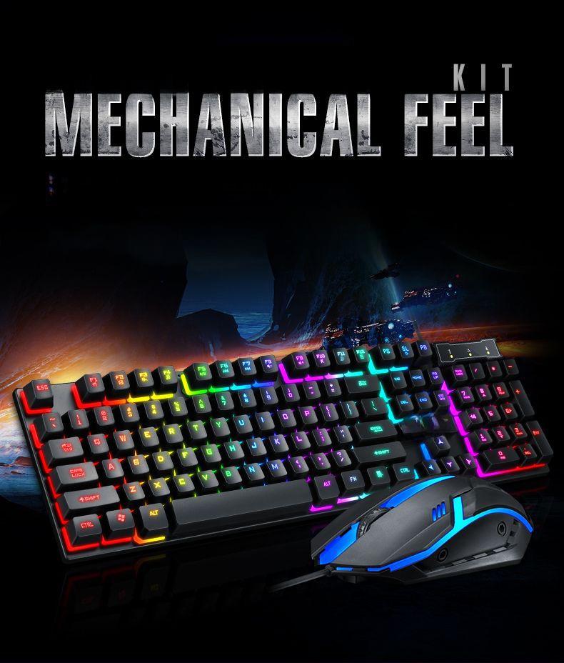 T-WOLF TF200 Gaming Keyboard & Mouse Set - Spanish/Russian Layout, USB Wired, Floating Design.