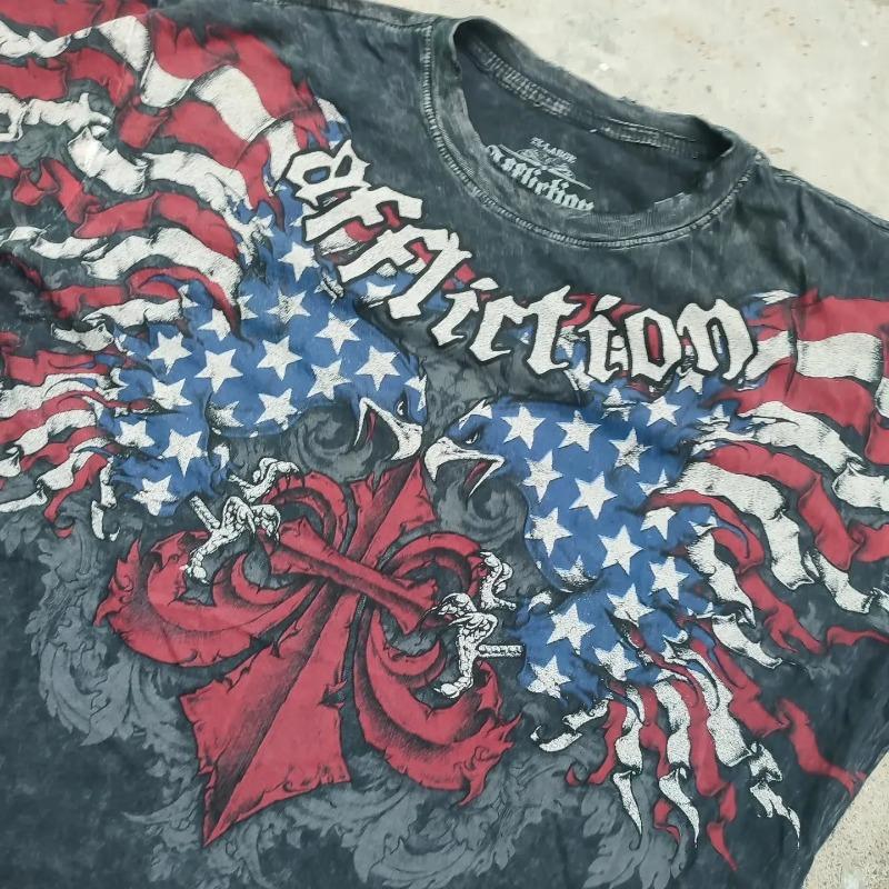 American Affliction T-shirt Men Y2K Street Vintage Fashion Casual Loose Tees Summer Clothes Loose Casual Cartoon Oversized Tops