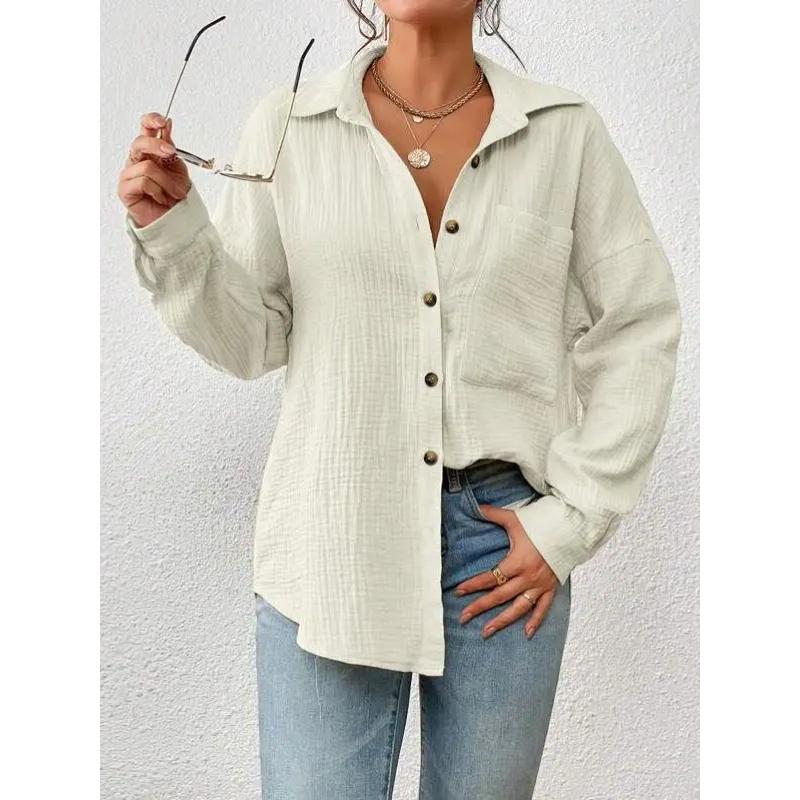 Summer Cotton Women Shirts Casual Turn Down Collar Shirt Top Long Sleeve Top Office Lady Elegant Blouses for Women Blusas