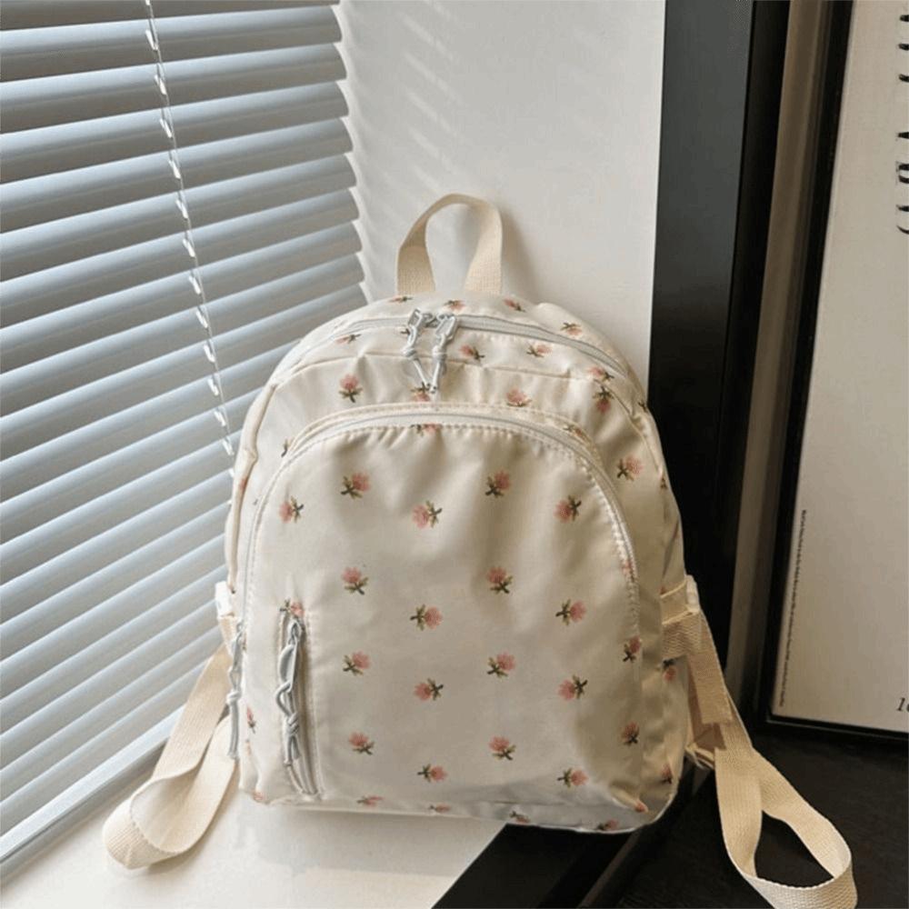 Fashi Koreaanse Stijlen Dames Bloemrijke Rugzak Klein Formaat Ritssluiting Schooltas Grote Capaciteit Reistas Tiener Meisjes