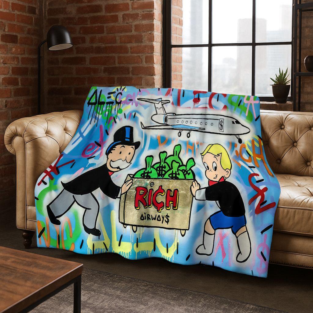 Rich Cartoon Monopoly Dollar Game Money Flannel Blanket,Cozy Soft Throw Blanket for Home Bedroom Bed Sofa Picnic Cover Gift Kids
