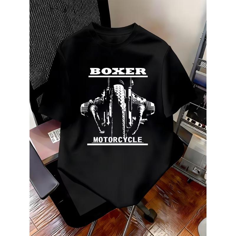 Men's Retro Motorcycle T-Shirt with BOXER Engine Design & Motorbike Graphic - Casual Round Neck Summer Tee Suitable for Motorcycle Fans