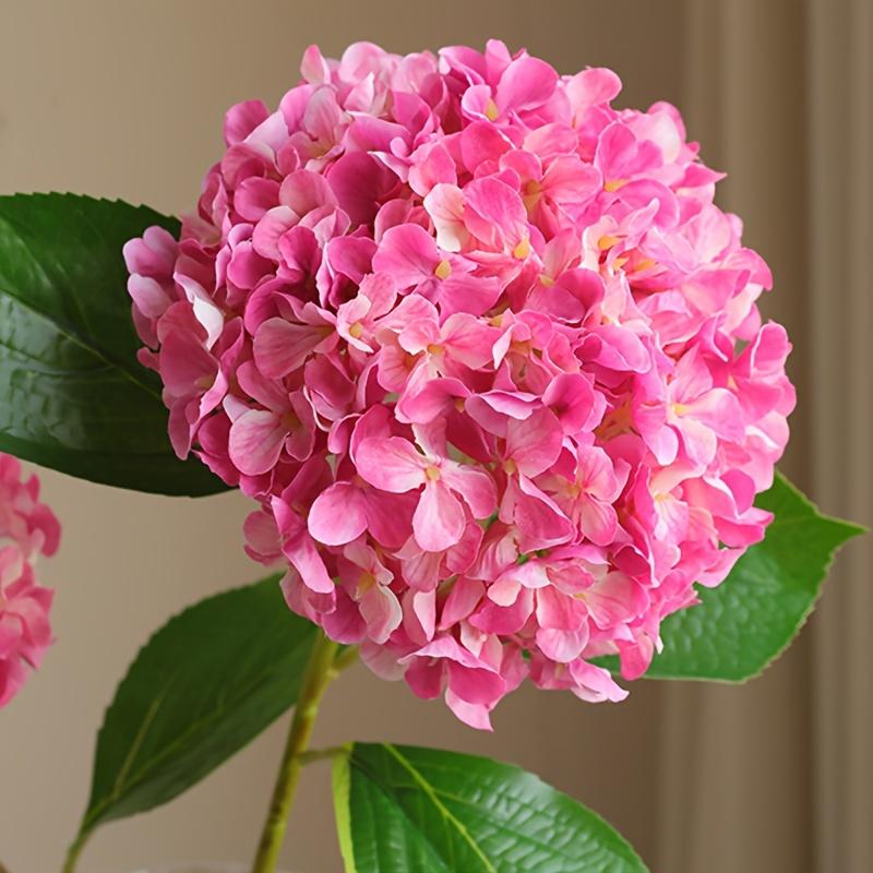 Vibrant Pink Artificial Flowers - 3pcs Realistic Hydrangea Bouquet with Green Stems - for Home, Wedding, Office, and Holiday Decor