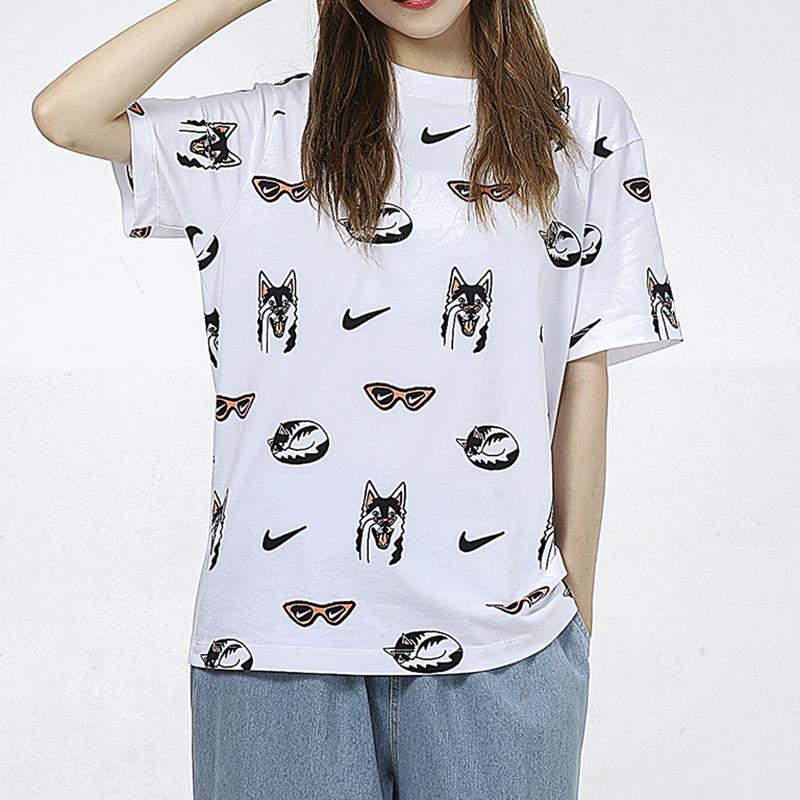 Nike Nsw Bf Dog Aop Casual Sports All-Over Print Breathable Short Sleeve T-Shirt Women Tops White DJ1833-100