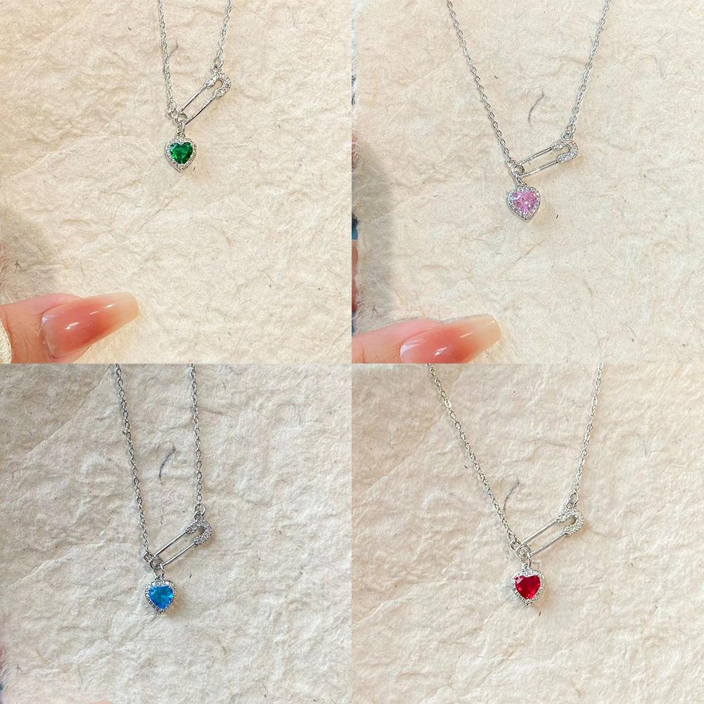 Safety Pin Clip Love Pendant Necklace for Women Hollow Tassel Collarbone Chain Choker Adjustable Length Anti-Tarnish Lightweight
