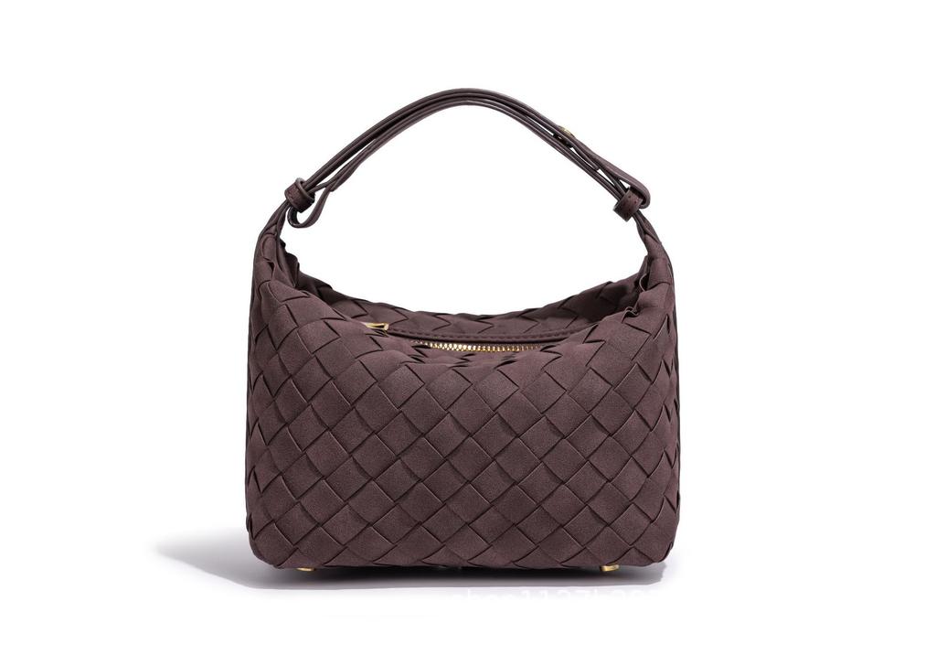 Textured Soft Leather Hand-Woven Bag, Personalized Versatile Hand-Carried Lunch Box Bag, High-End Casual Single Shoulder Underarm Women'S Bag