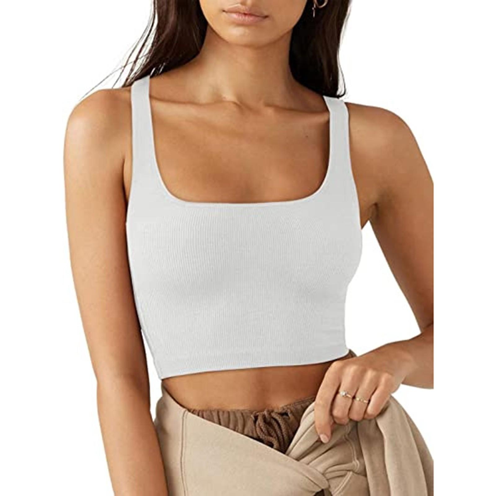 

Женская мода повседневная тонкая безрукавка с нитками футболка топ M белый