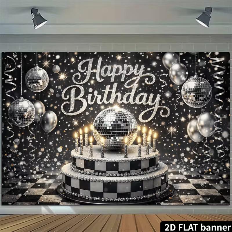 2D Retro Disco Ball Birthday Backdrop Photo Booth Fabric for Party