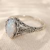 Vintage Inlaid Faux Opal Women's Ring Dazzling CopperColor Hand Carving Daily Wear Party Jewelry Anniversary Gift