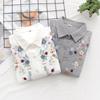 Femmes Col rabattu Hauts amples Fille Manches longues Blouses Broderie Printemps Chemises Fil double coton