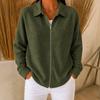 Women's Casual Long Sleeve Knit Zip Front Collar Loose Fit Jacket