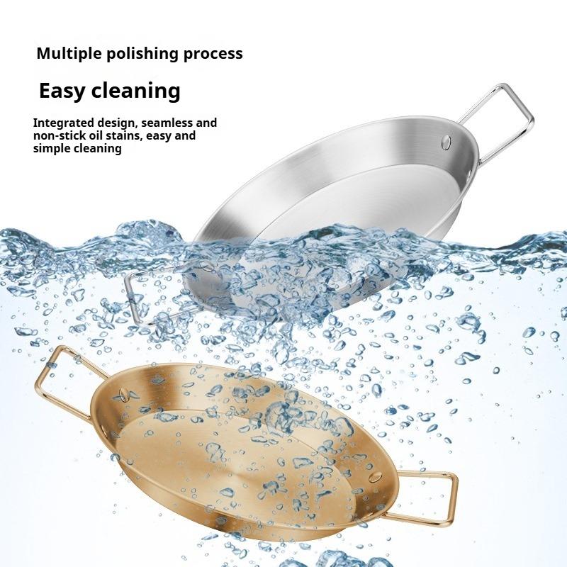 Stainless Steel Cooking Pot Frying Pan thickening with Double Handle Snack Plate Food Storage Tray Kitchen Tools