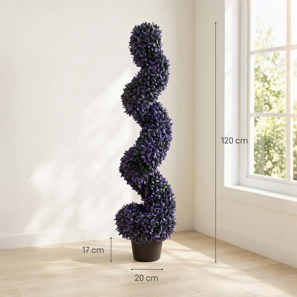 Set of 2 Decorative Artificial Plants, 120cm Artificial Boxwood Spiral Topiary Tree with 840 Leaves, UV Resistant