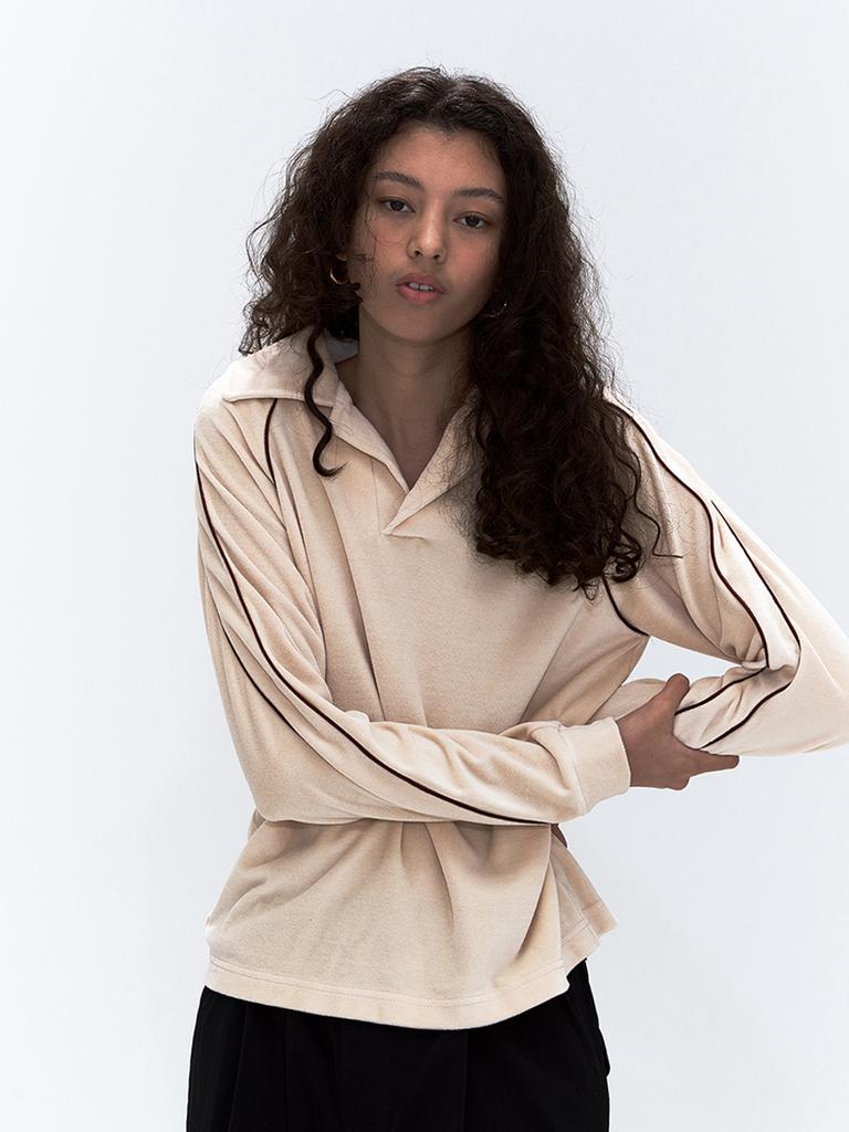 ERER Velor Piped Collar Tee Cream