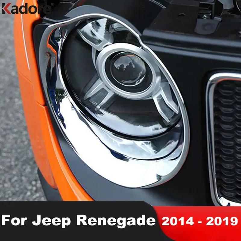 For Jeep Renegade 2014 2015 2016 2017 2018  Chrome Car Front Head Light Lamp Cover Trim Headlights Frame Trims Accessories