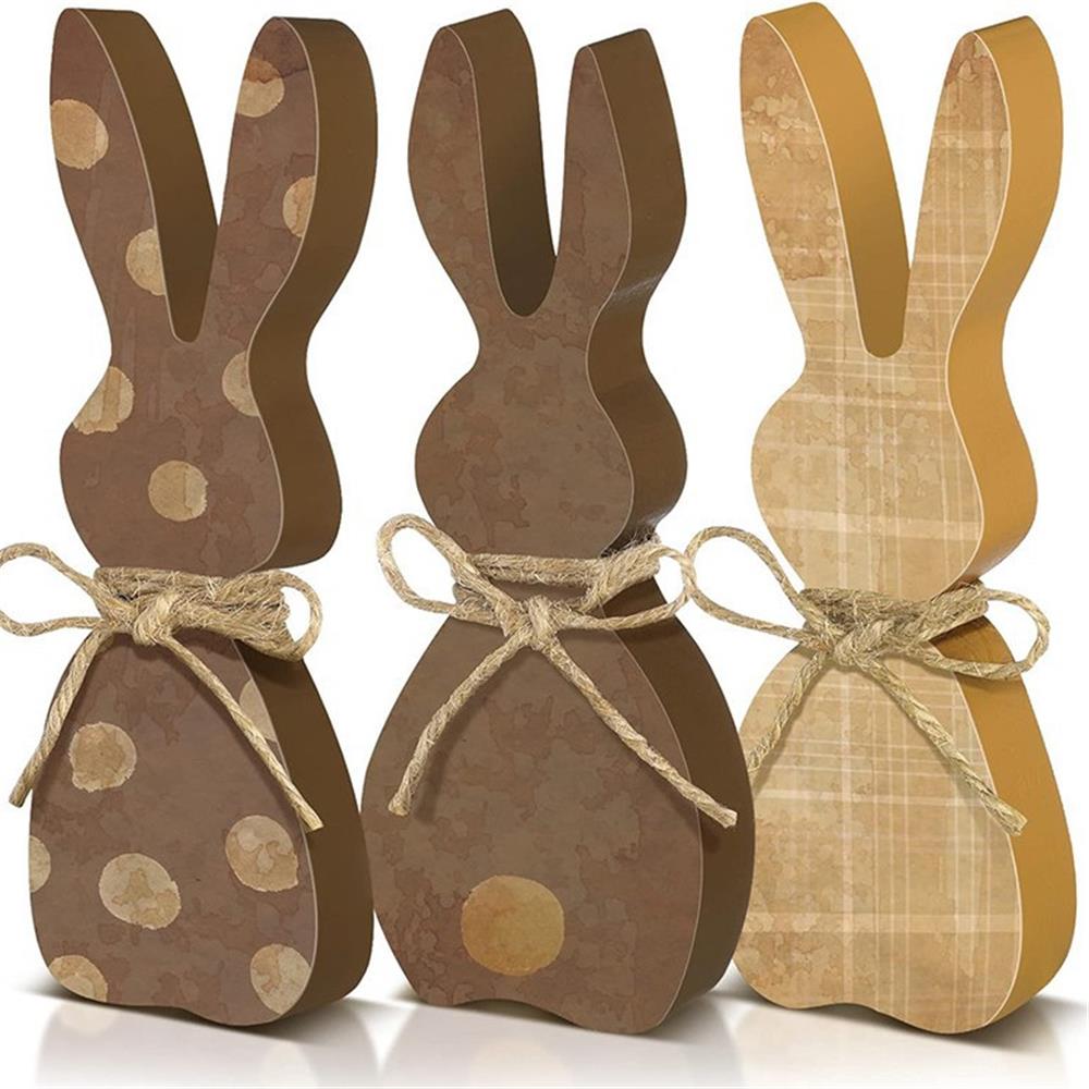 3 Pieces Of Wooden Easter Bunny Layered Tray Decoration dDesktop Center Wooden Crafts Ornament Holiday Gift