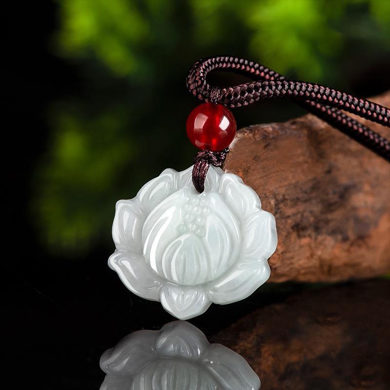 Myanmar A-grade Jadeite Lotus Flower Pendant for Men and Women - Ice-type Jade.