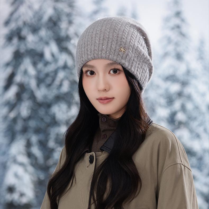 Women's Warm Rabbit Fur Stacking Hat Autumn and Winter Outdoor Leisure Windproof Wool Hat