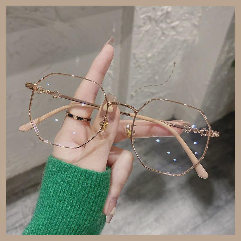 Anti-Blaulicht-Brille mit Golddraht für Damen, schwarze Myopie-Rahmen, große Korrekturgläser und schlichte Rahmen für Herren