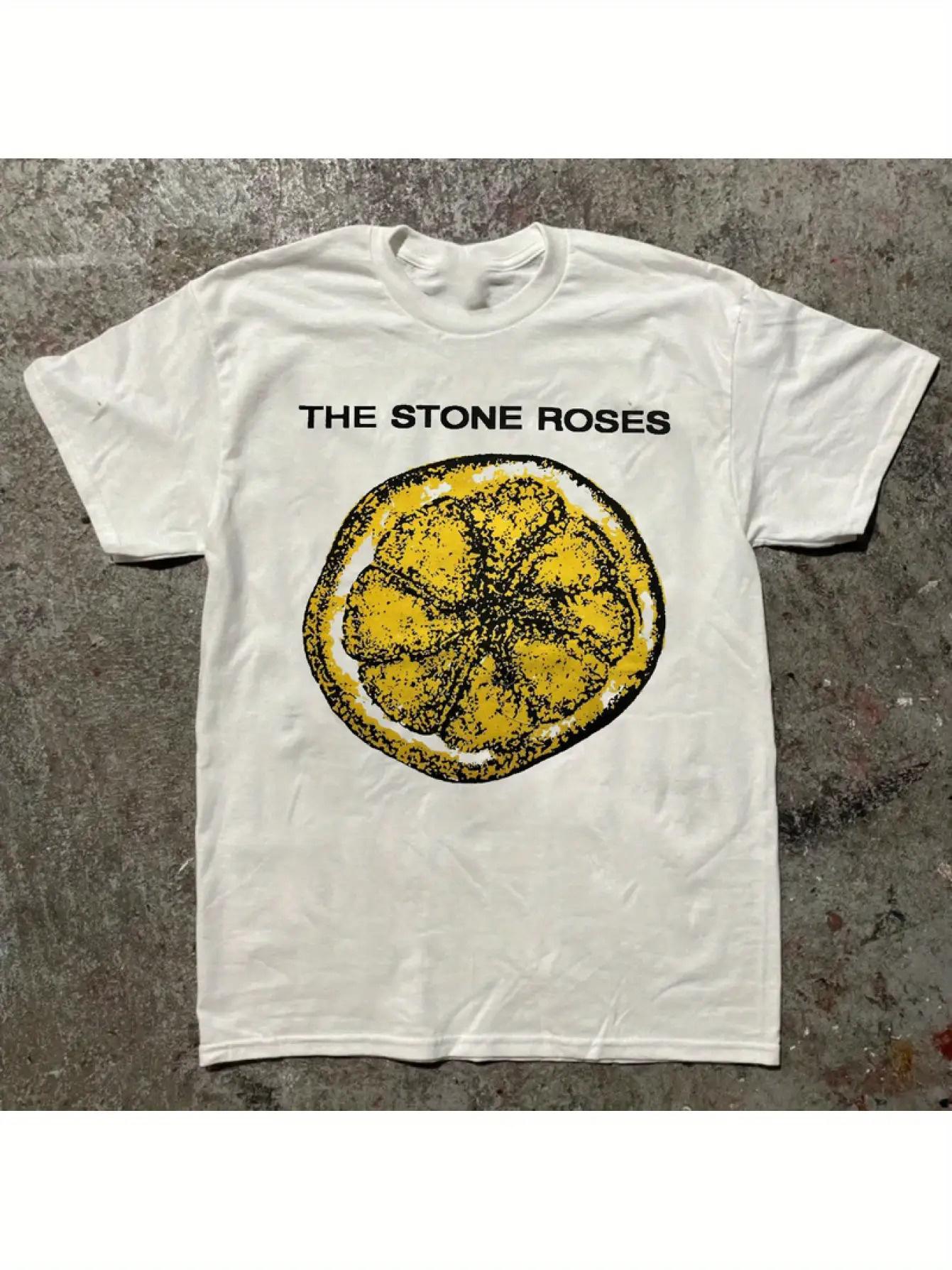 

Unique Stone ROSES 90s Lemon Collection White Unisex T-shirt Suitable for Casual Sportswear Men s Shirt - Men s Summer Cotton... S разноцветный