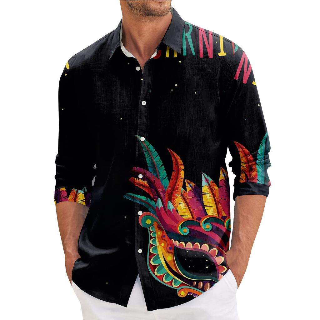 Herr Vår Casual Lös Tryckt Långärmad Skjorta Herrskjorta