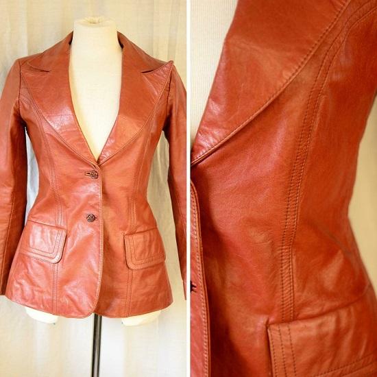 NOORA women`s Leather Burnt ORANGE Blazer