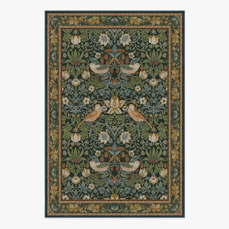 Living Room Carpet Large Size Bedroom Bedside Floor Mat Machine Washable Carpets Spring Flowers Birds Retro Home Decoration Rug