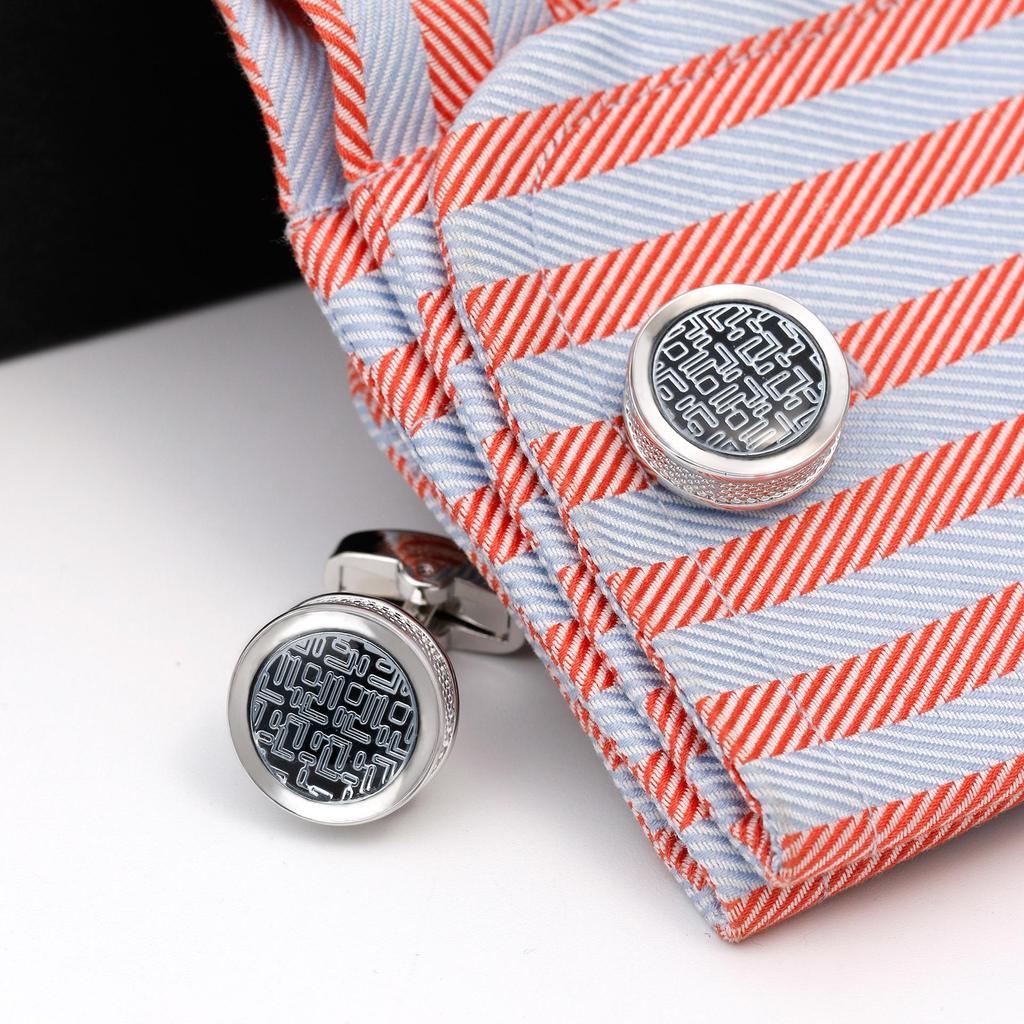 Blue Striped Round Silver Cufflinks for Men - New Arrival