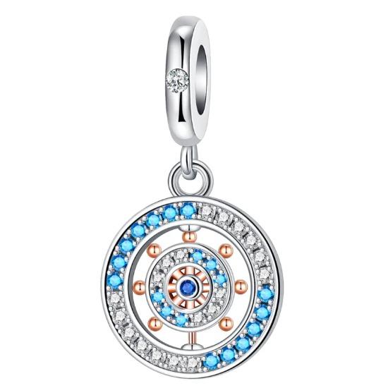 Copper Full Diamond Charms Colorful Heart Blooming Rose Round Beads Pendant Fit Original Bracelets Necklace Jewelry