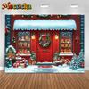 Mocsicka Christmas House Backdrop Winter Snow New Year Party Wallpaper Tree Gift Shop Decoration Festival Photography Background