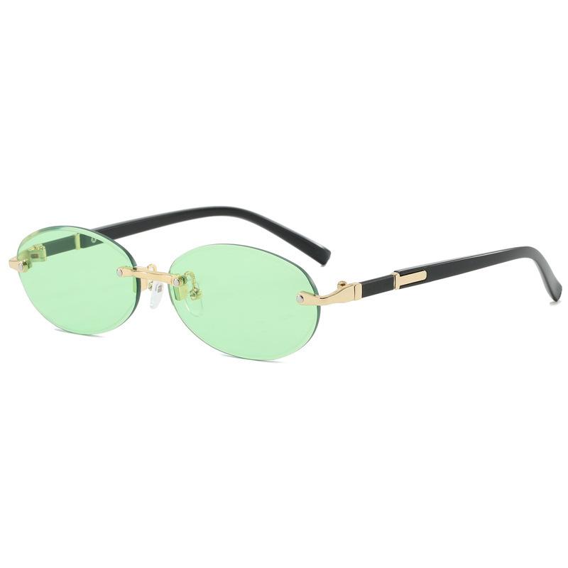 

Oval Frame Sunglasses Classic Fashion Sunglasses Uv400 Rimless Sunglasses Comfortable Metal Frame Shades For Cycling Travel зелений