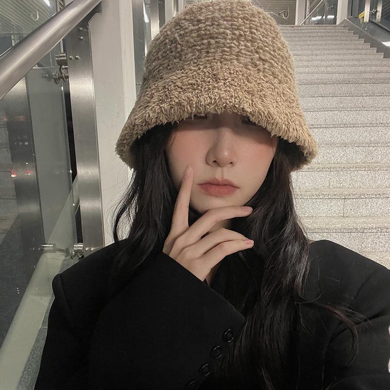 Solid Color Autumn and Winter Personalized Brushed Feeling Plush Wool Knitted Fisherman's Hat Women's Warm Ear Protection Face Small Basin Hat