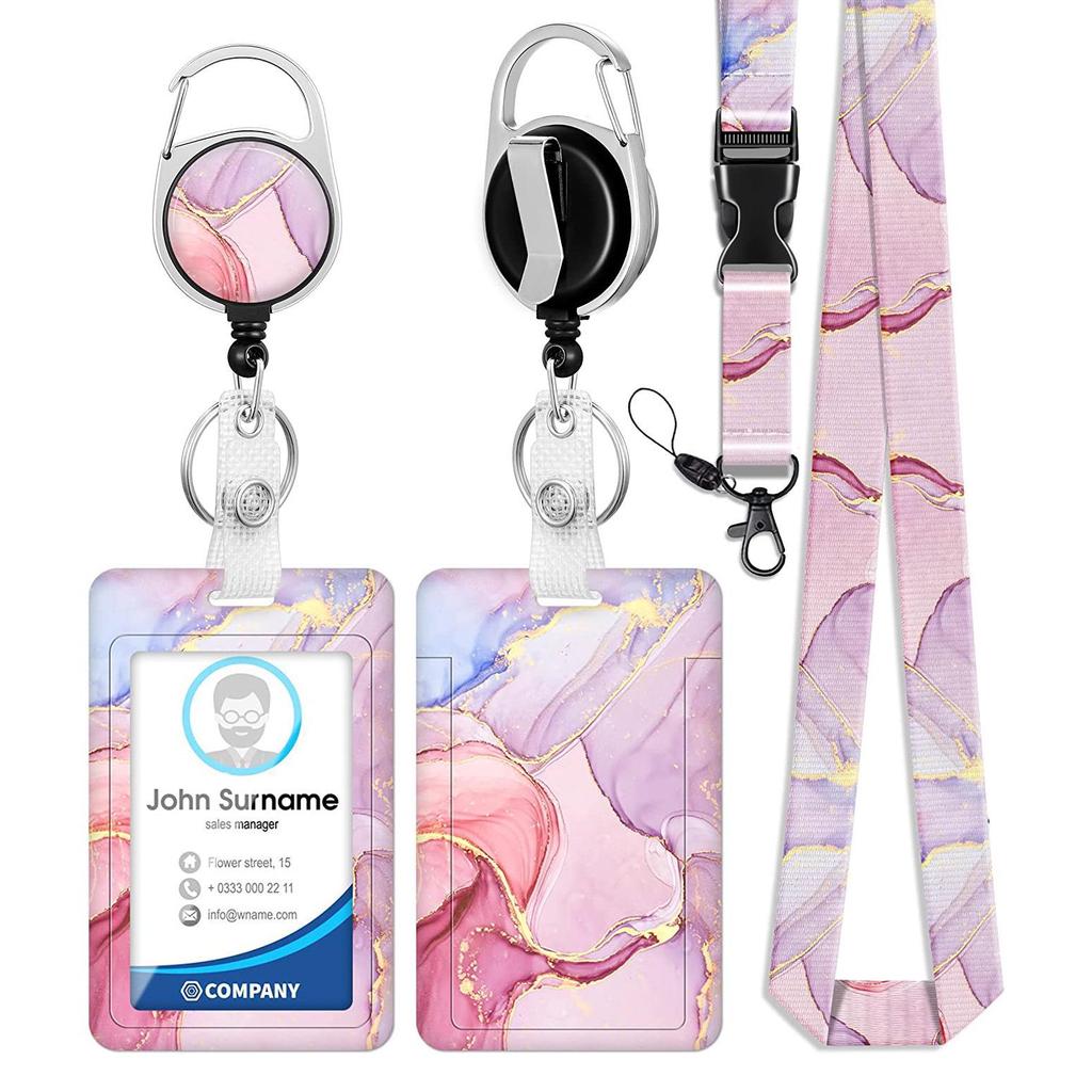 Zinc Alloy Retractable Badge Reel & Epoxy Lanyard ID Holder Set