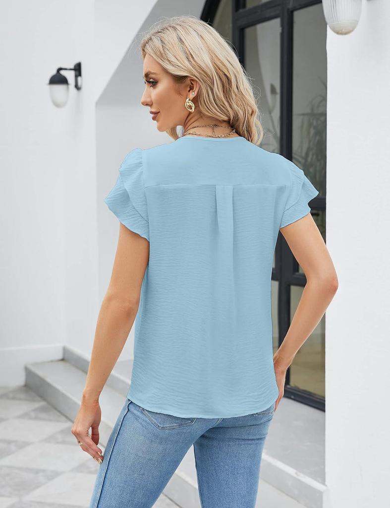 2025 Women's V-neck Polyester Short-sleeve T-shirt - 14 Colors, Casual Versatile Base Layer for Winter.