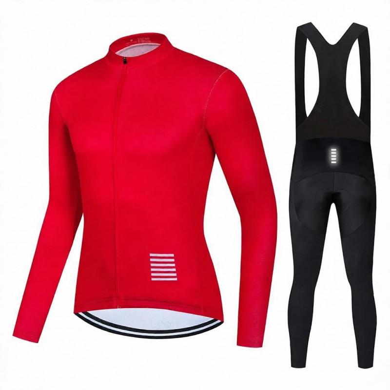 Long Sleeve Cycling Jersey Set Quick Dry Unisex Bib Pants Fleece Lined Outdoor Bike Team Wear