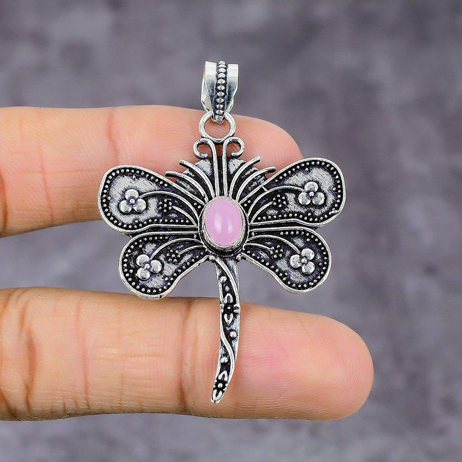 Natural Pink Chalcedony Gemstone 925 Sterling Silver Gift Pendant 2.21" t5E40