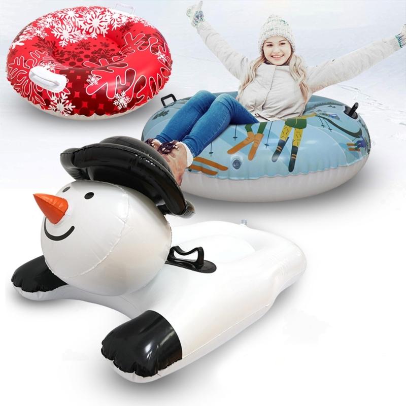 Inflatable Snow Tube Sled with Handles Thicken Snow Tubing Winter Snow Tube Folding Snow Sled Skiing Accessories