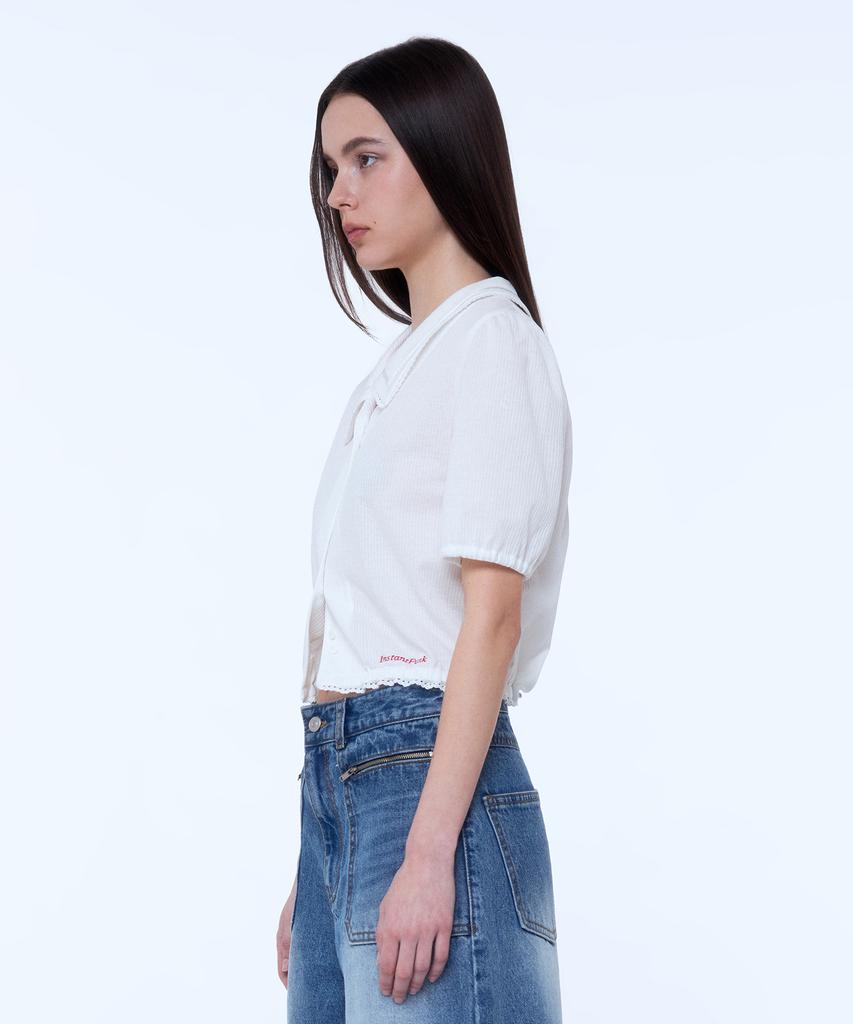 INSTANTFUNK Crop Short Sleeve Blouse - White