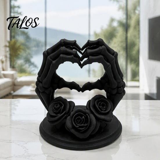 Dark Home Aesthetic Accessories 3D Printed Heart Shape Skeleton Hand Ornament, Gothic Rose Skull Statue Niche Style Art Gifts for Decor, Unique