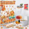 Arttown Fall Shower Curtain Set With Toilet Lid Cover And Non-Slip Rugs, Gnomes Autumn Pumpkins Teal Truck Thanksgiving Harvest