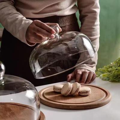 Abay Drehbarer Kuchenständer aus Holz mit Glasglocke