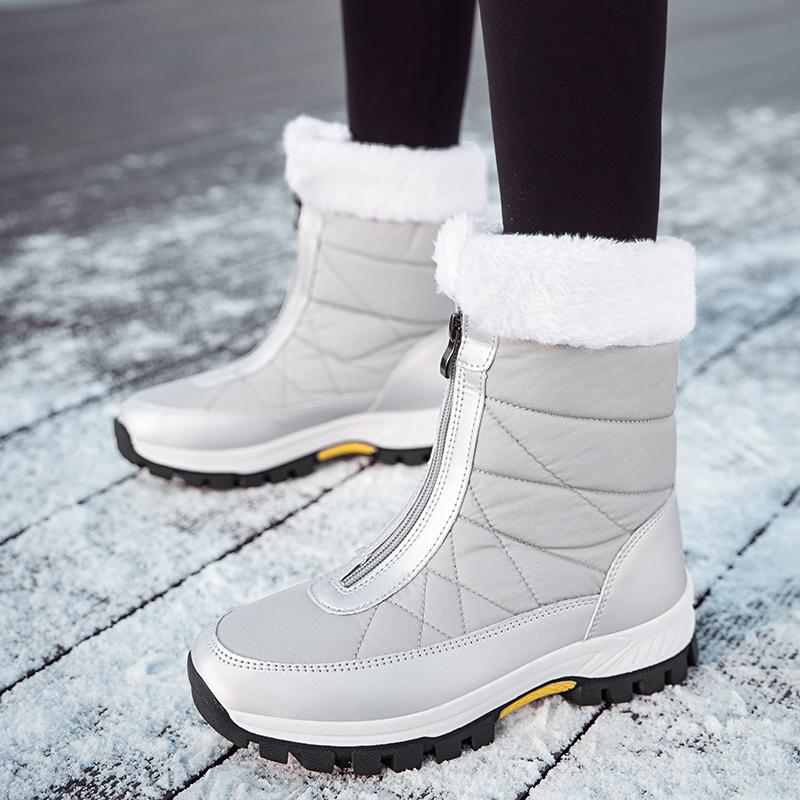 Winter New Women's Boots Thick Soled Zipper Shoes Warm High Cut Snow Boots Outdoor White Plush Comfortable Waterproof Fur Walking Shoes